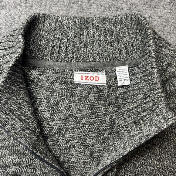 NWT IZOD Fieldhouse 2X-Large Gray Carbon Pullover Knit Sweater 1/4 Zip - Picture 2 of 8